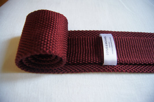 真丝针织领带-酒红色